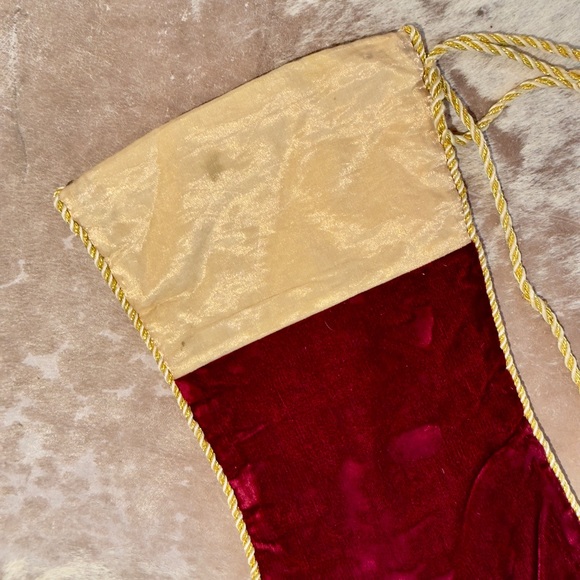 Burgundy Red Velvet & Gold Tassel Trim Christmas Stocking Curly Toe Maximalist - Picture 10 of 12